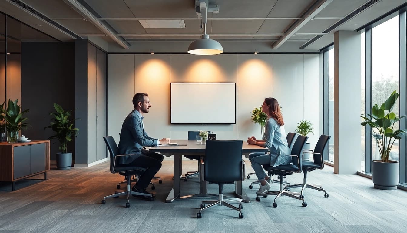 Headhunter Saarbrücken berät Klienten in einem modernen Büro, strahlt Professionalität und Vertrauen aus.