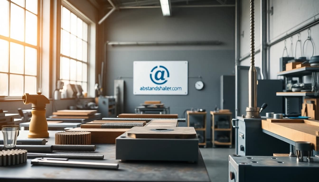 Entwickeln Sie präzise Edelstahl-Abstandshalter im spezialisierten Werkstattumfeld von abstandshalter.com, verdeutlichen Sie die Kunstfertigkeit und Qualität.