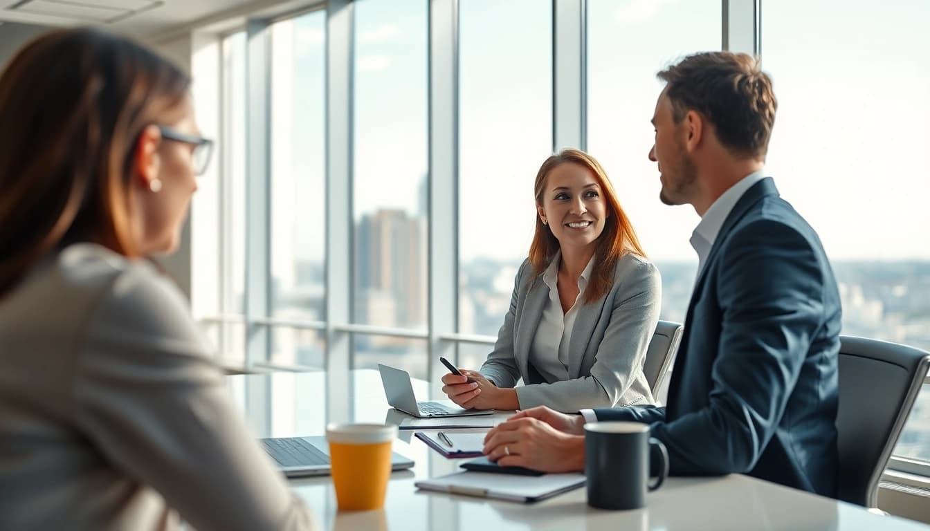 Engaging Headhunter Schweiz in a modern office, showcasing a professional interaction.