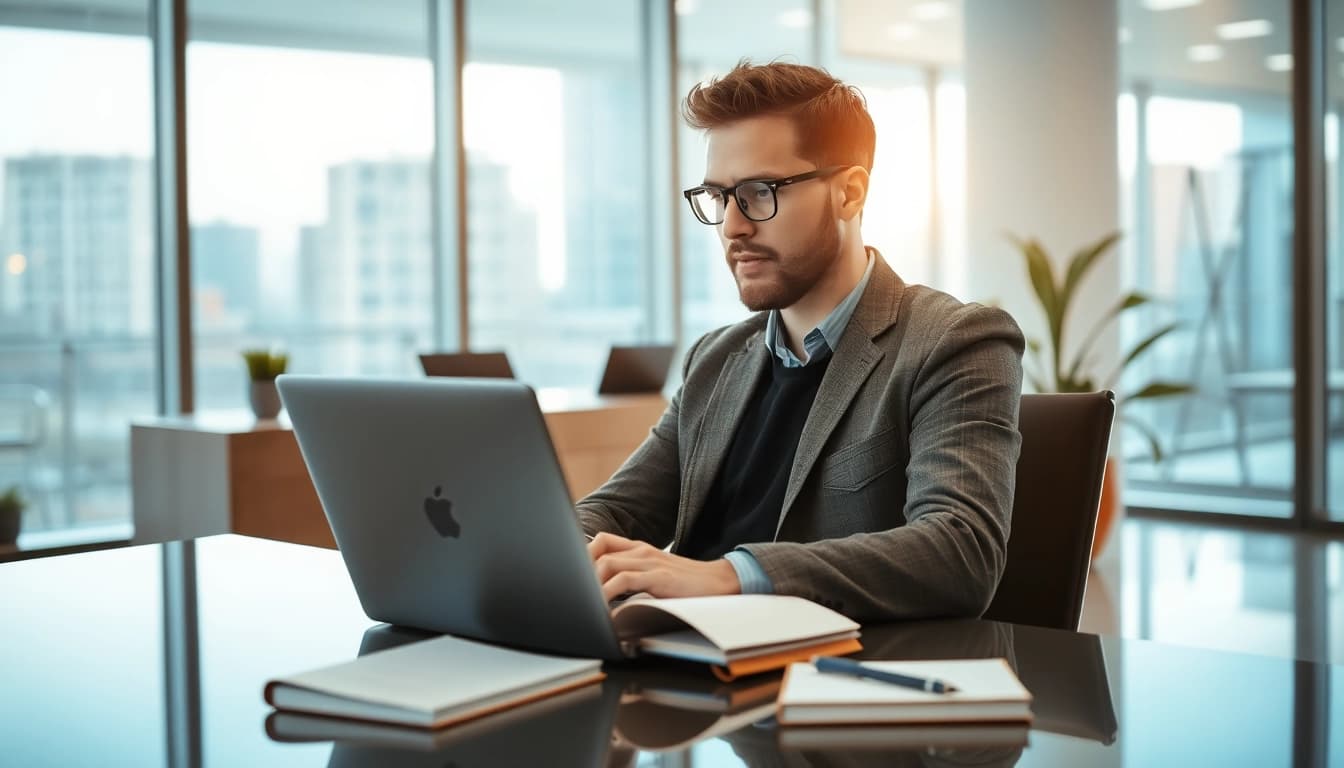 Professioneller Headhunter, der Führungskräfte im Vertrieb aus einem modernen Büro rekrutiert.