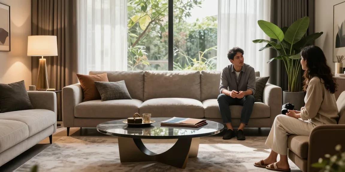 Baxter Sofa online kaufen in einem eleganten Wohnambiente mit gemütlicher Dekoration und Designexpertise.