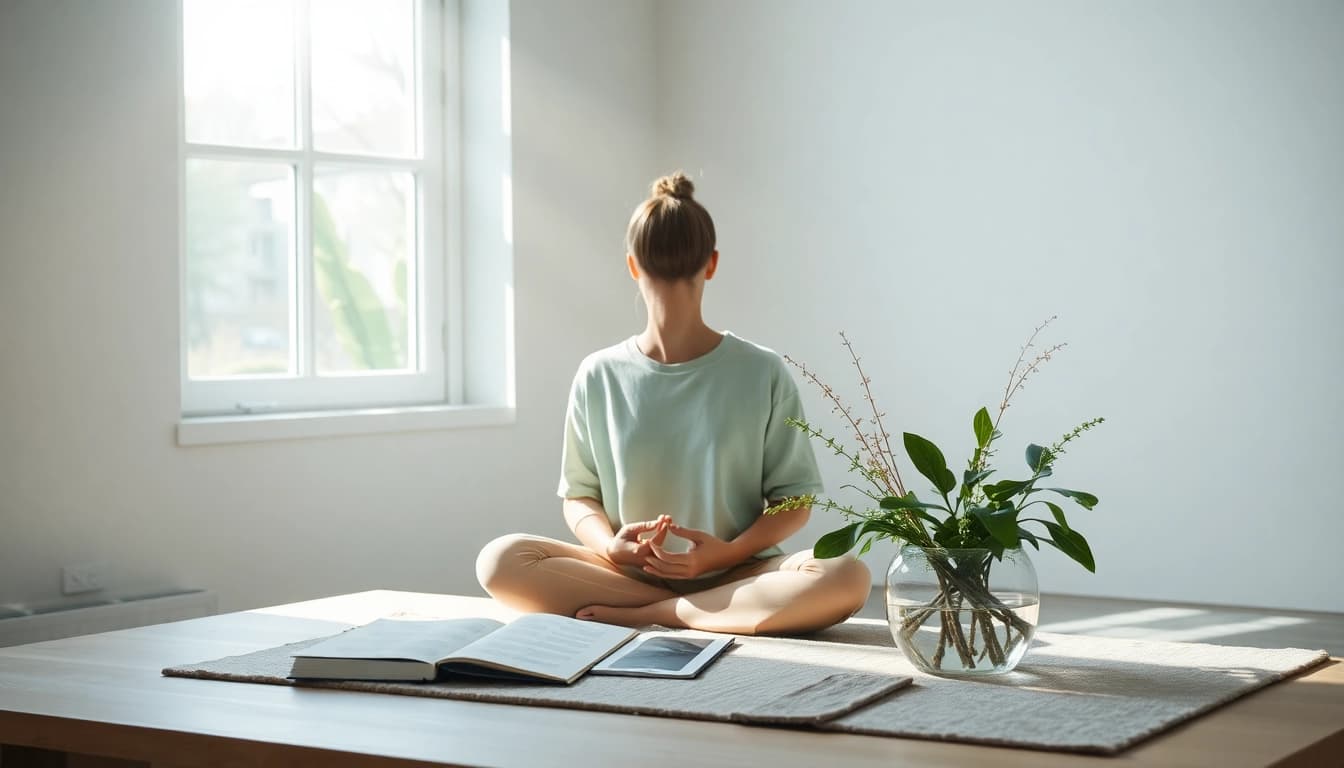 Coaching in Lebenskrisen: Meditierende Person schafft Frieden und Klarheit inmitten einer Krise.