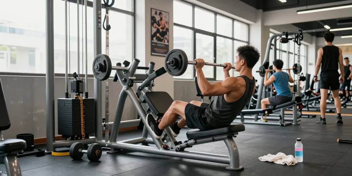 Entschlossener Athlet im Steroidshop-Fitnesscenter beim Gewichtheben, der Stärke und Motivation zeigt.