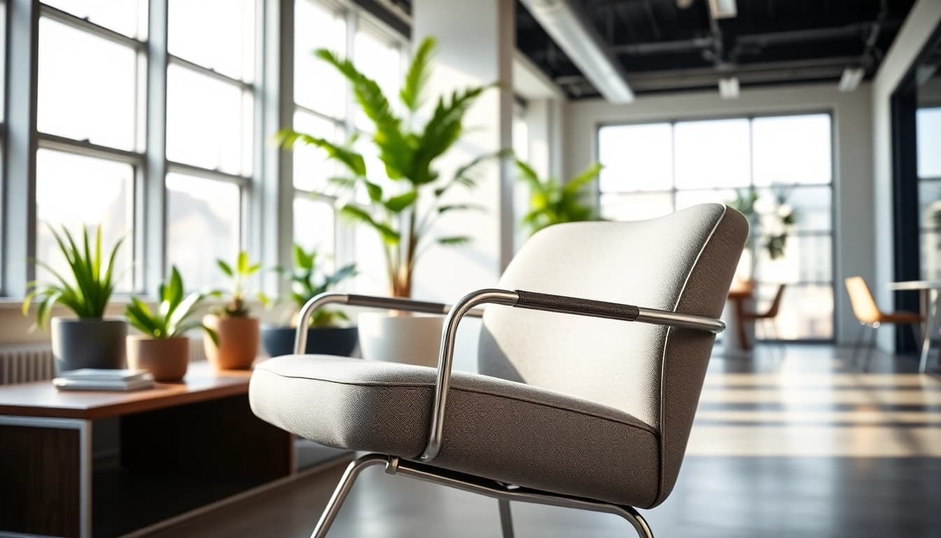Refurbished Vitra chair in a modern office, showcasing elegant design and inviting atmosphere.