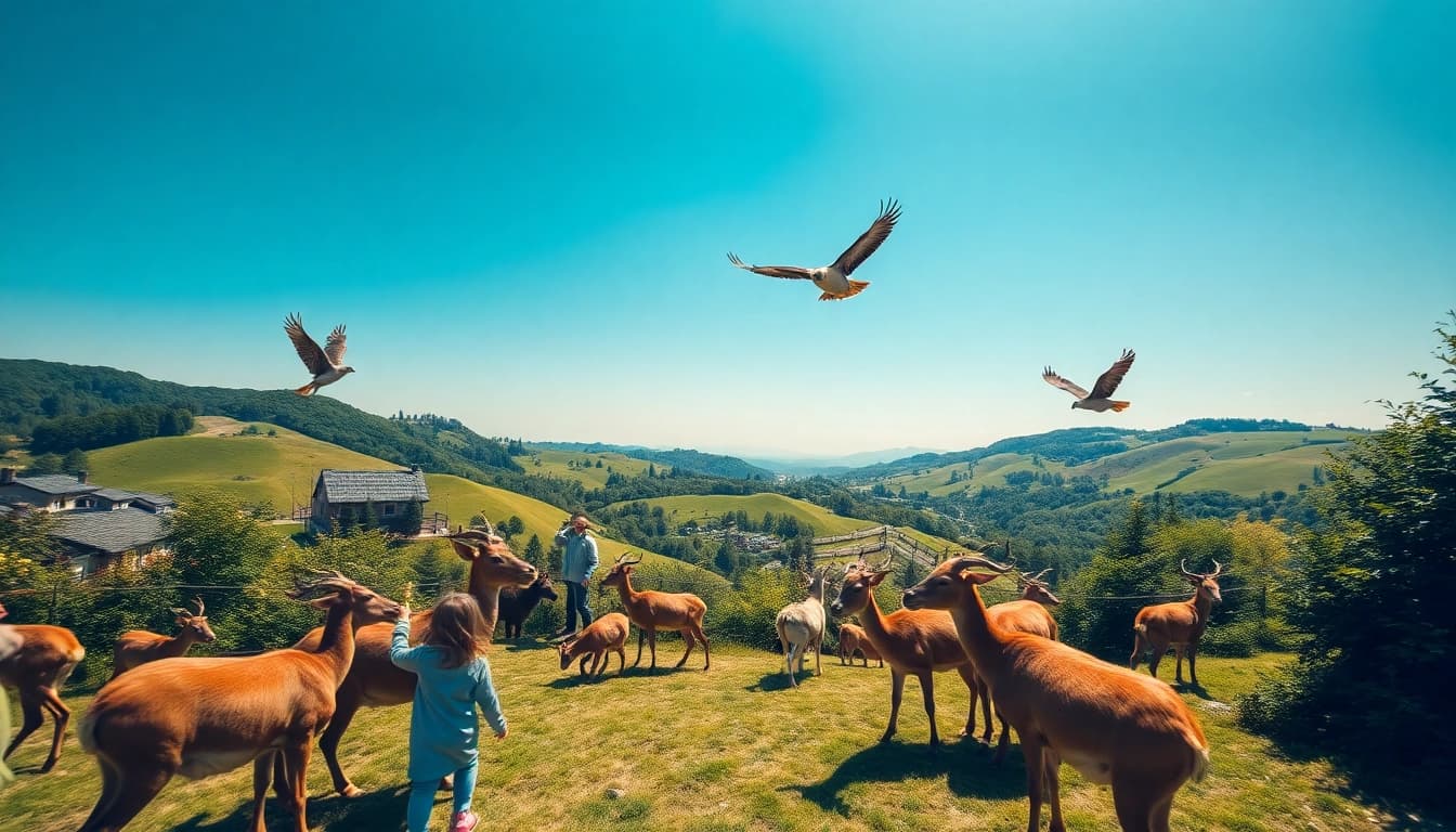 Experience the wildlife at schwarze-berge.de with children enjoying animal feeding.