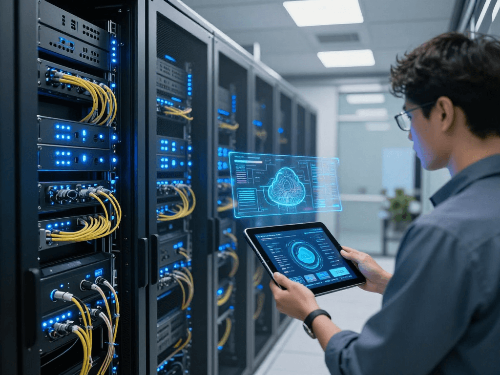 IPTV subscription service management in a cutting-edge data centre with advanced cloud computing technology and efficient digital platforms.