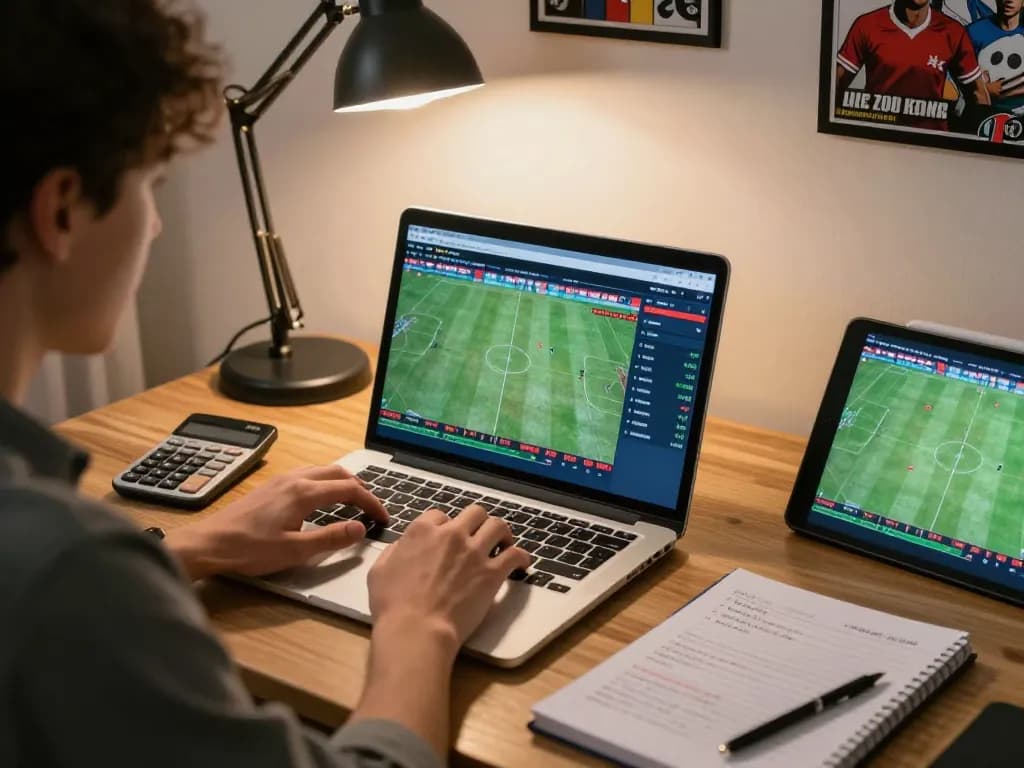 Engaged bettor analyzing sports strategies through the 98win9 platform for informed gambling.