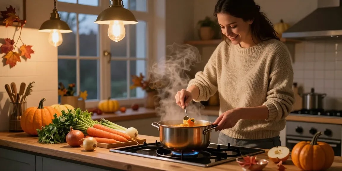 Suppe kaufen leicht gemacht in einer gemütlichen Küche mit frischen Zutaten und warmem Ambiente.