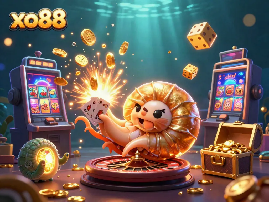 Experience thrilling games at xo88 with a vibrant casino scene featuring unique characters and jackpot excitement.