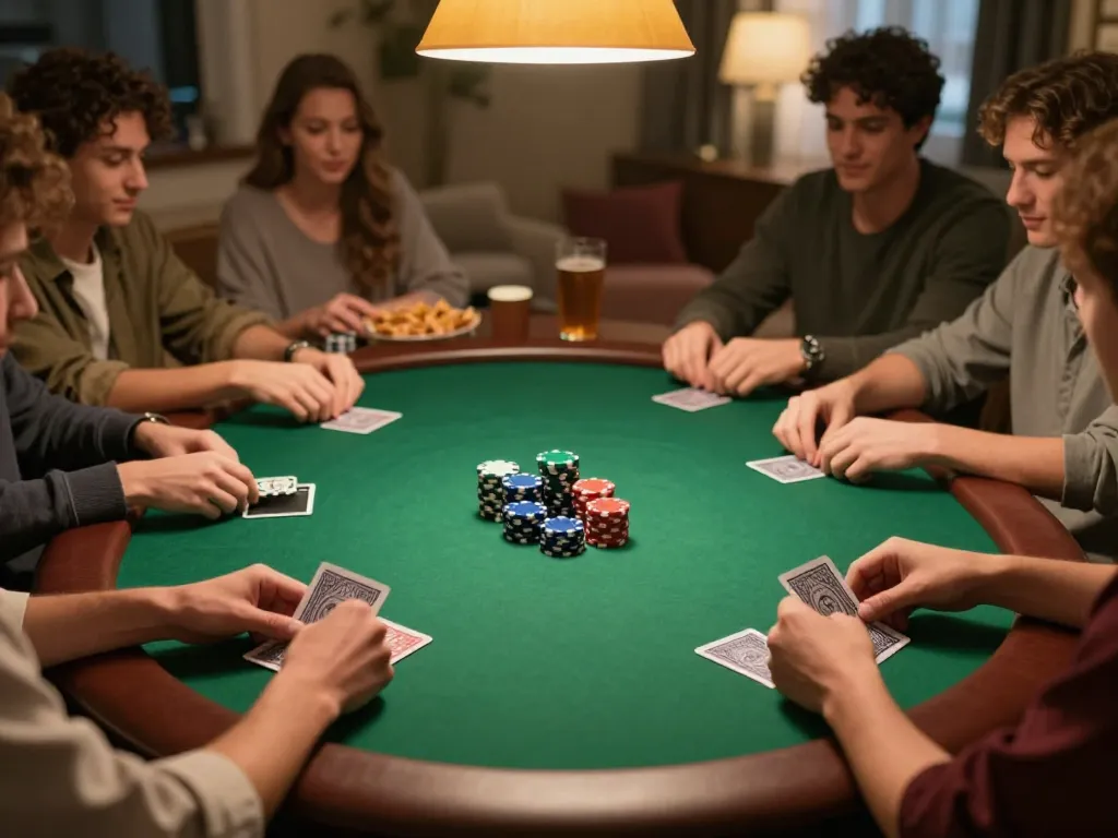Engaging poker game showcasing iwin strategies with players in focus and colorful chips.