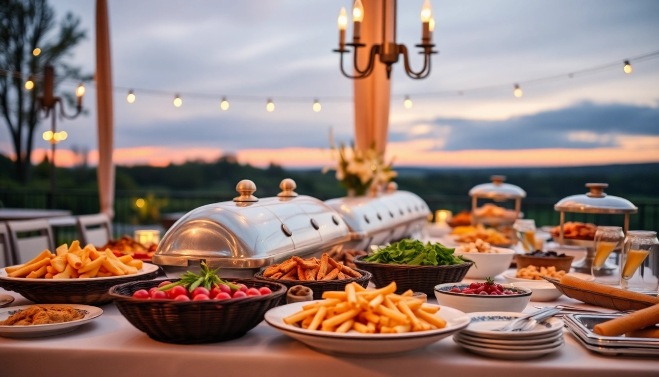 Catering-Service mit einem eindrucksvollen Buffet und köstlichen Speisen in entspannter Atmosphäre.