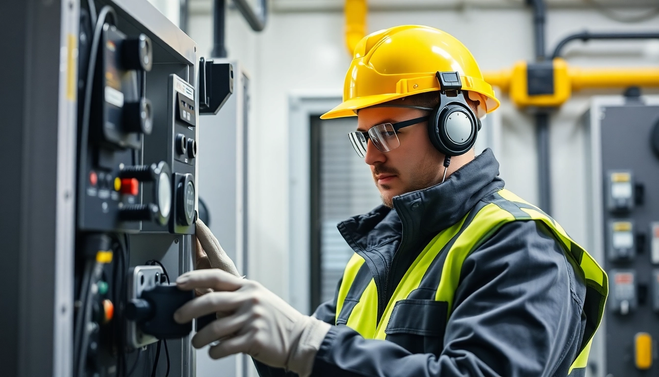 Technician performing DGUV V3 Prüfung to ensure electrical safety compliance for workplace equipment.
