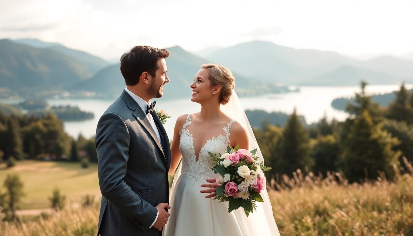 Hochzeitsfotograf Tegernsee fängt ein glückliches Brautpaar am Tegernsee ein.