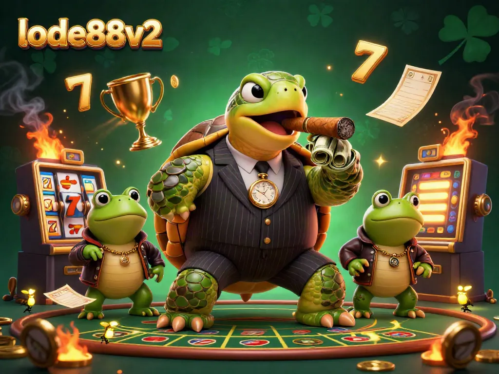 Experience winning with lode88v2's immersive casino adventure featuring a snapping turtle mobster.