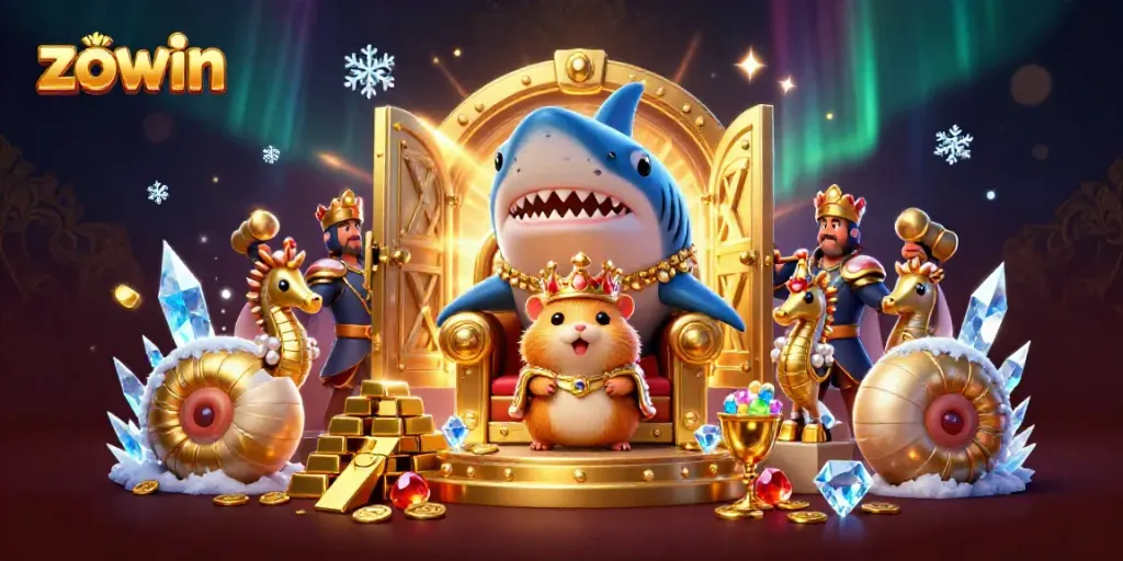 Experience the excitement of zouwin with a golden hamster king in a sparkling treasure scene