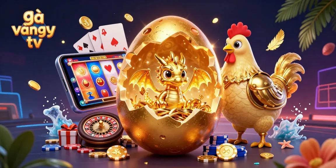 Play exciting slots with gà vàng tv's dazzling golden dragon amidst festive casino elements.