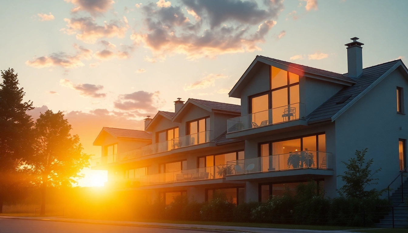 Architekturvisualisierung eines modernen Wohnhauses in fotorealistischer Darstellung mit warmen Farbtönen und einladender Stimmung.