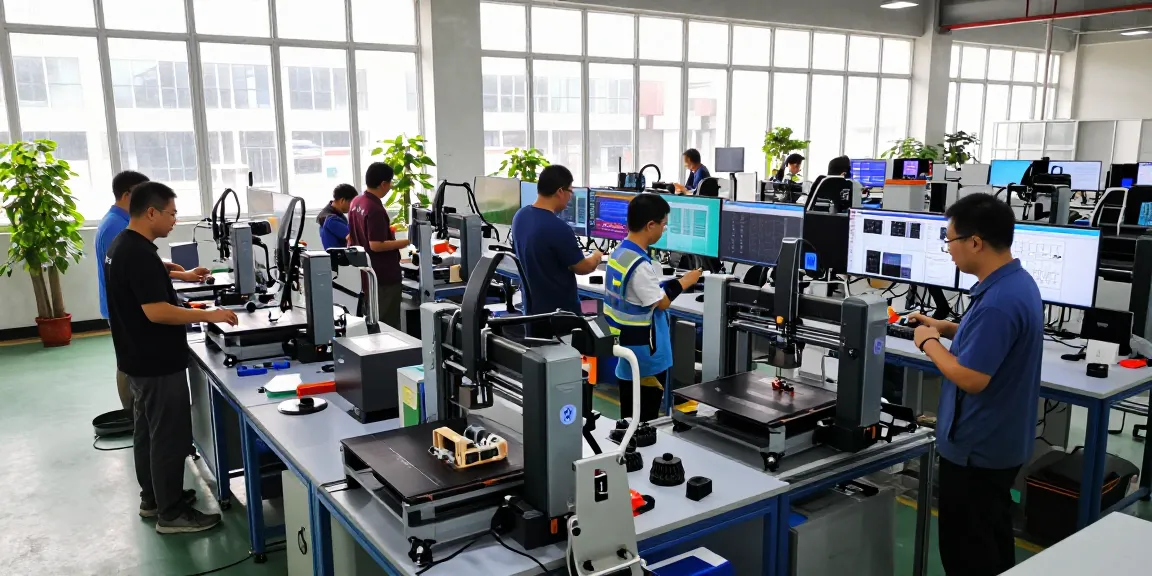 3D Druck B2B - Ingenieure in einer modernen Fertigungsumgebung bei der Entwicklung präziser Komponenten.