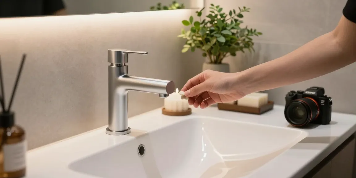 Een stijlvolle fonteinkraan weergegeven in een moderne badkameromgeving, die elegantie en functionaliteit benadrukt.