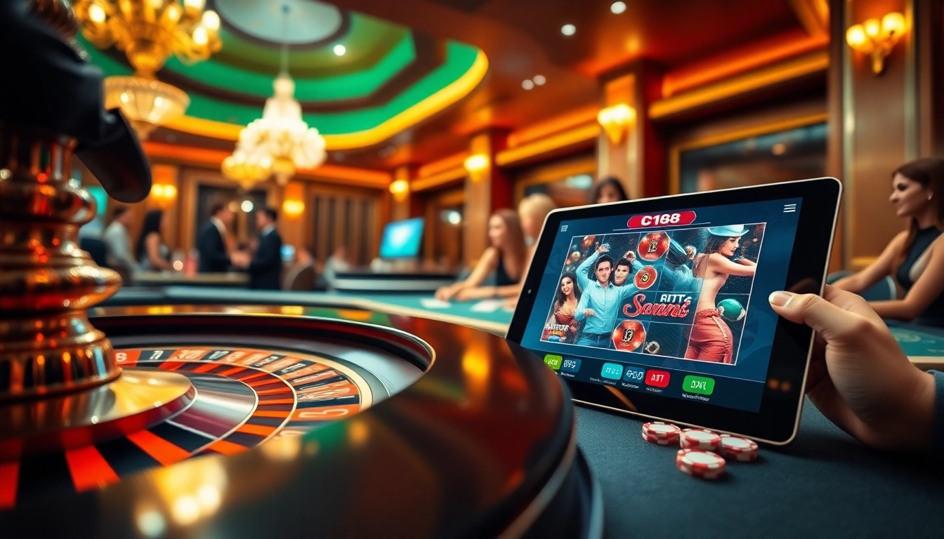 Engaging players at a roulette wheel in the luxurious c168 game casino environment.