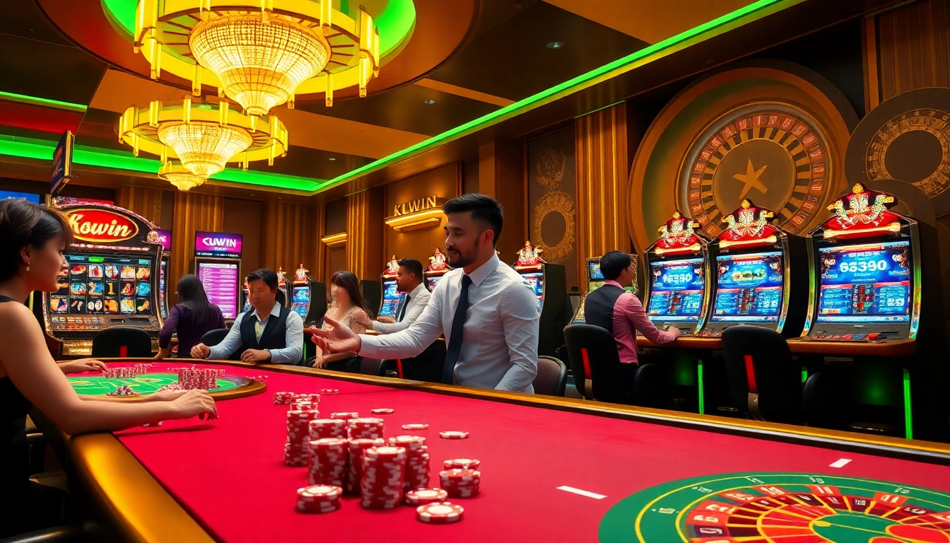 Kuwin's vibrant casino scene with thrilling gameplay at high-stakes tables and lively atmosphere.