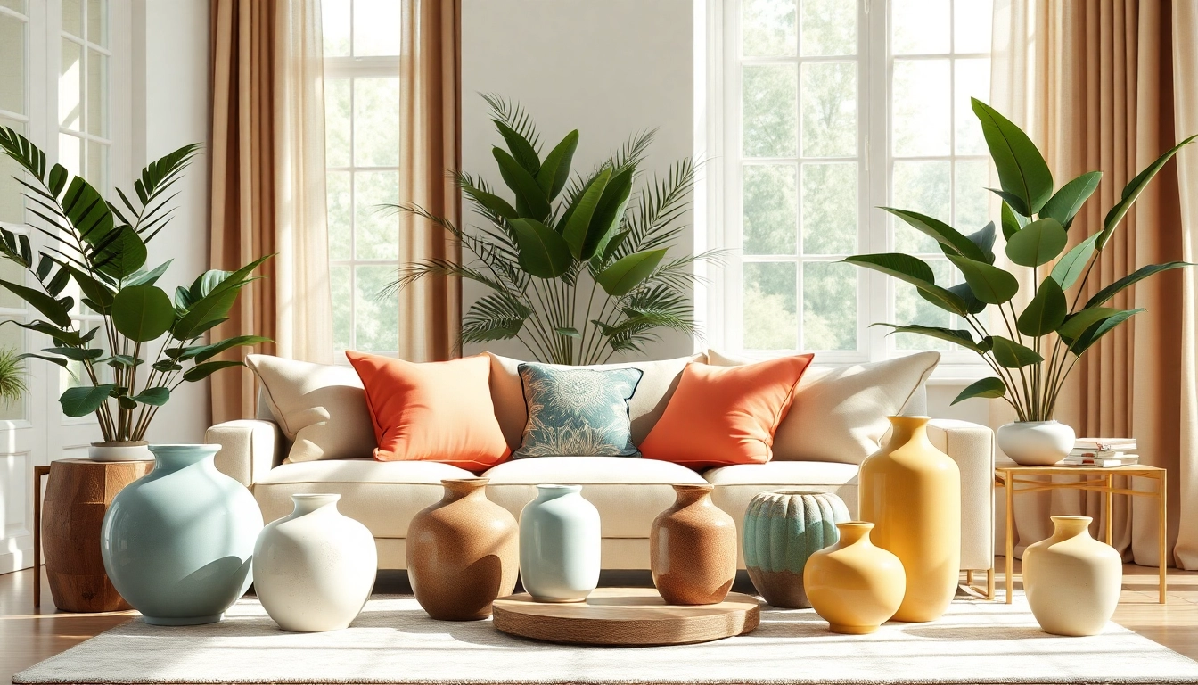 Immerse in the selection of Furniture Accessories Supplier, with stylish decorative pillows and vases enhancing a modern living room.