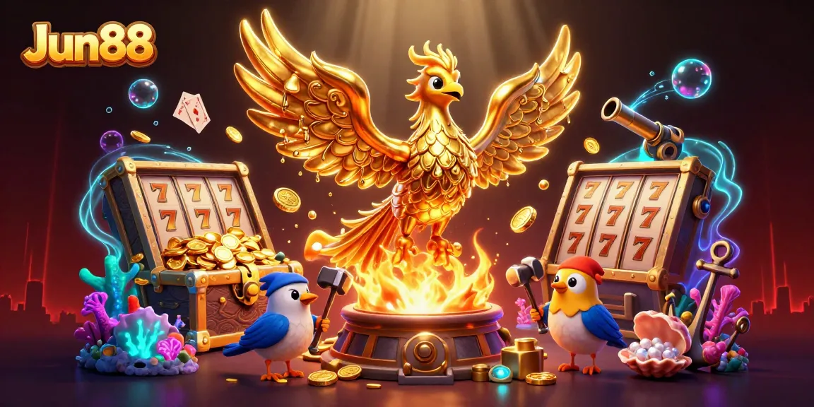 Experience thrilling moments with Jun88 as the mystical phoenix emerges, showering gold coins and exciting game elements.