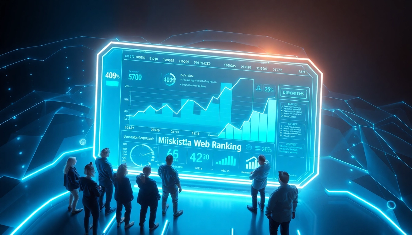 Visualize web-rang metrics on a futuristic dashboard showcasing SEO performance.