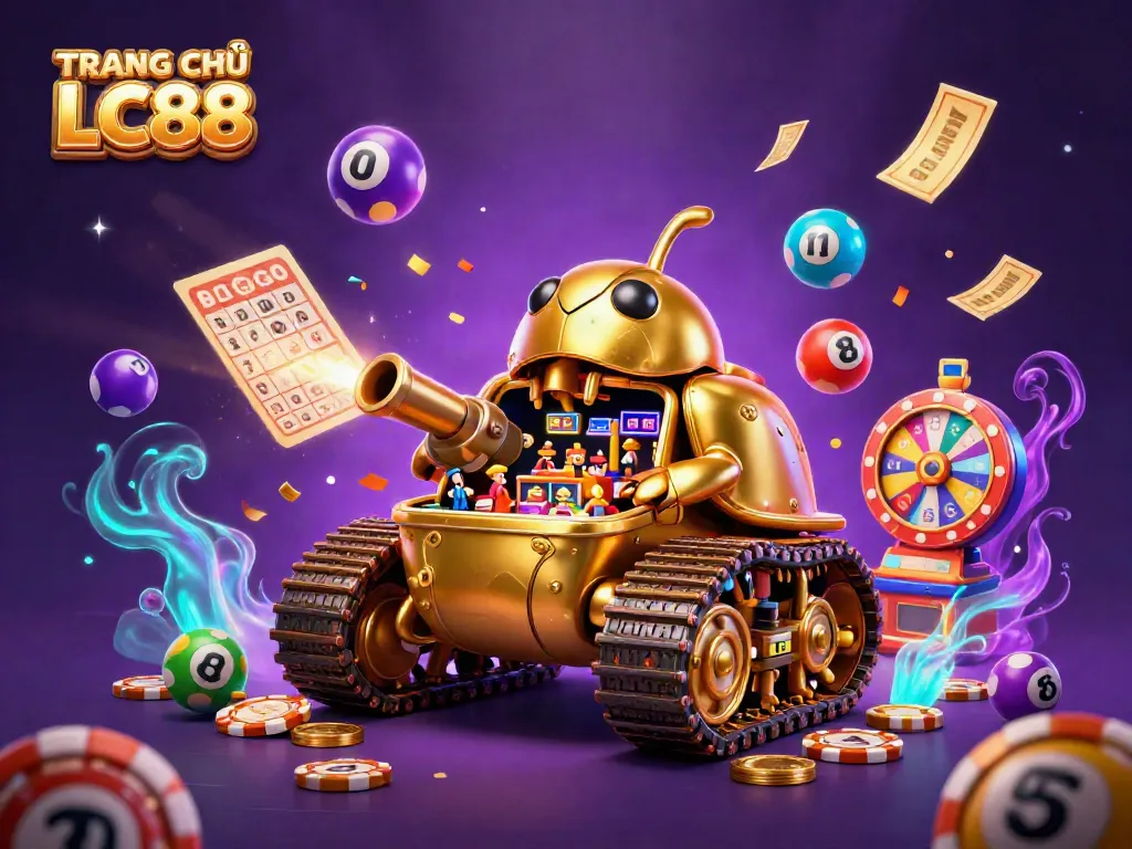 Engage in excitement at TRANG CHỦ LC88 with a golden beetle tank revealing a mini casino.