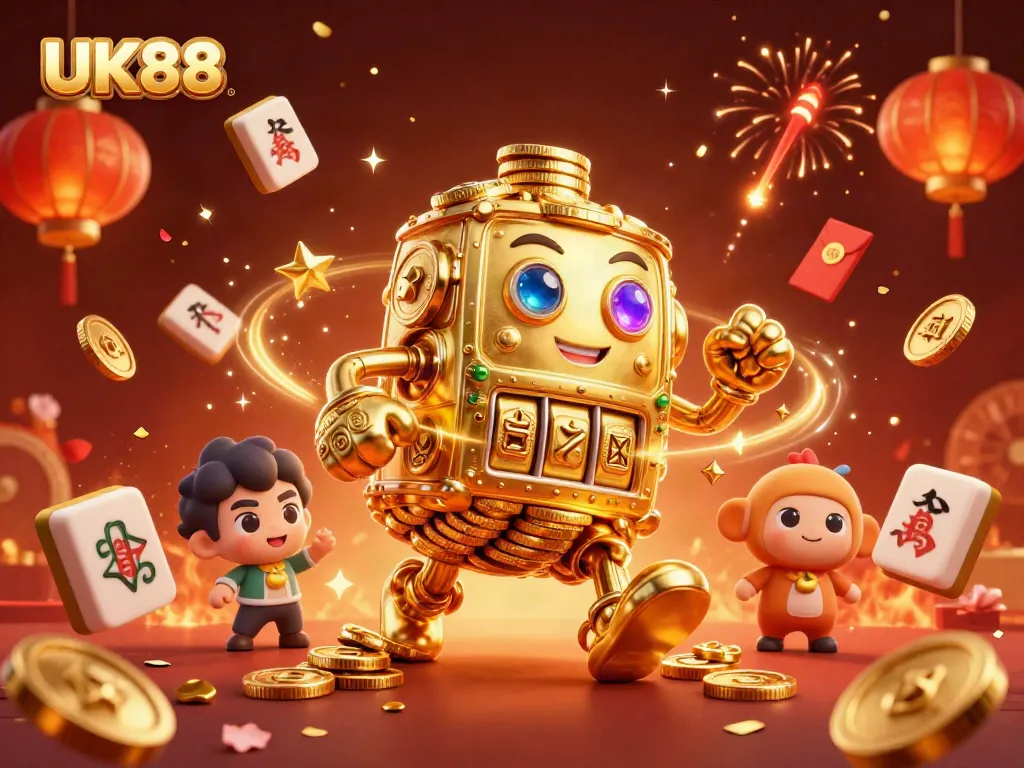 Bet on the exciting UK88 platform with golden luck from the animated golem and casino elements.