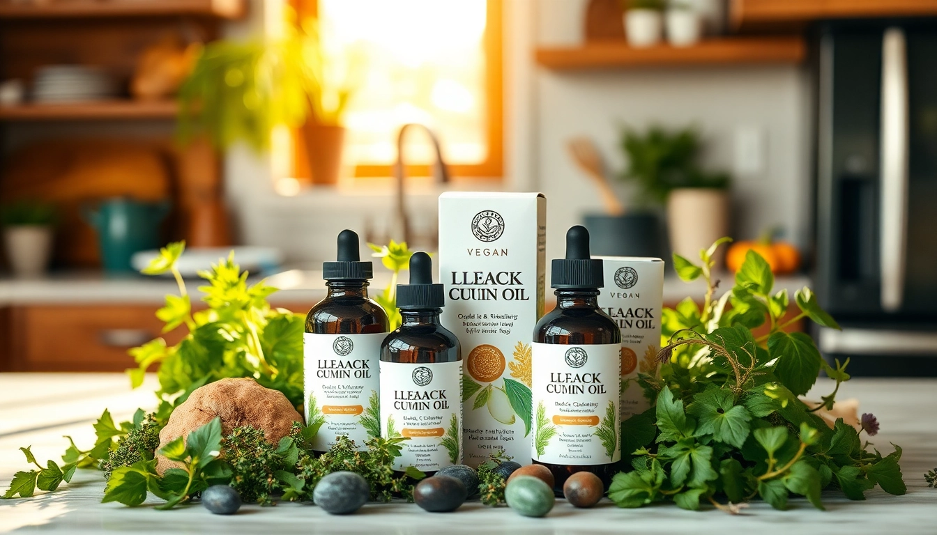 Vegane Nahrungsergänzungsmittel in einem stilvollen Arrangement mit frischen Kräutern für einen gesunden Lebensstil.