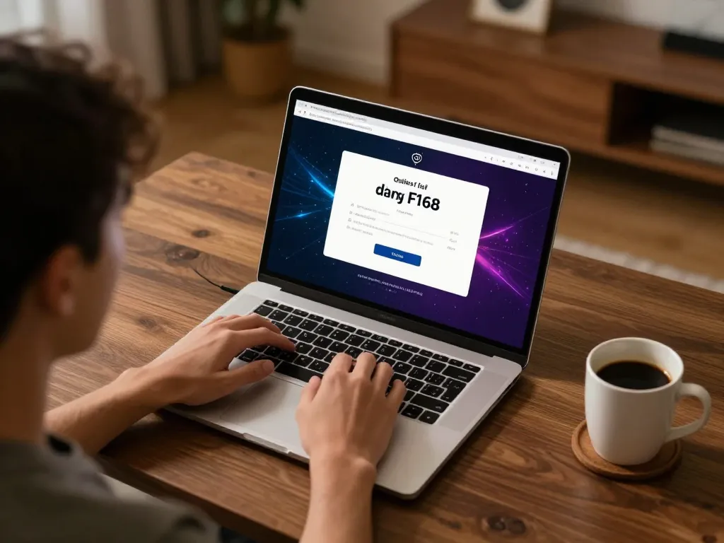 Login interface for đăng nhập F168 on a laptop, showcasing a cozy home gaming atmosphere.