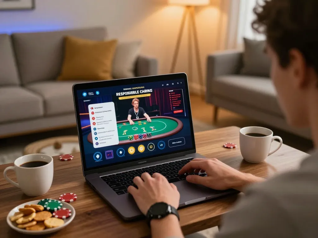 Player enjoying online casino in a cozy home setting, focused on sunwin poker game strategy