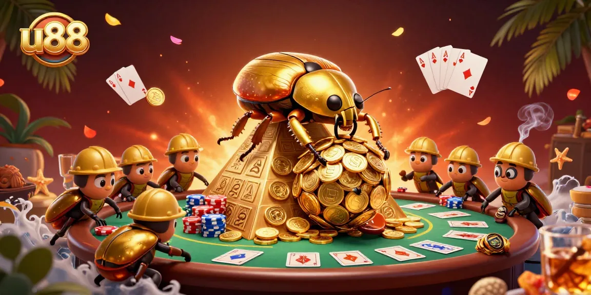Engage with u88's thrilling gameplay; massive golden dung beetle and poker elements create excitement.