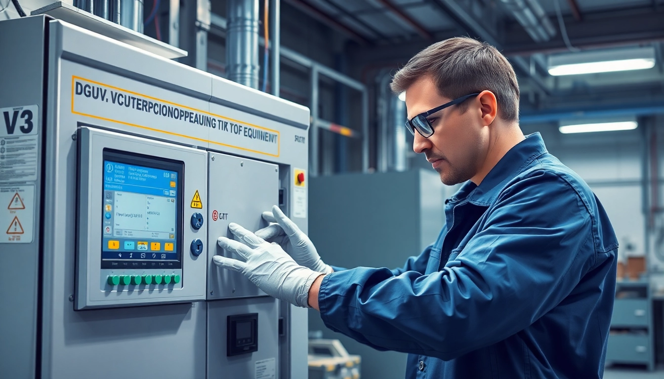 Technician conducting a DGUV V3 Prüfung to ensure electrical safety and compliance in a workshop.