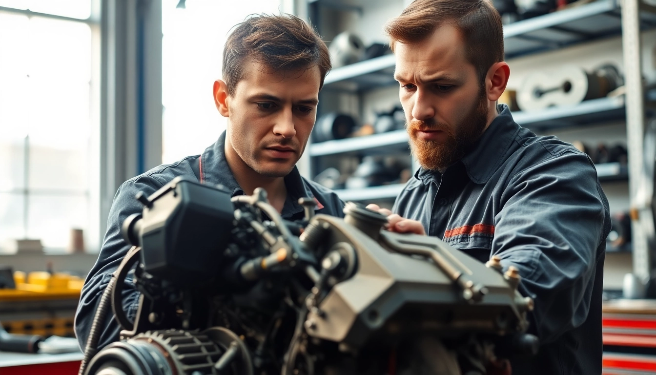 Motorschaden Ankauf: Mechaniker prüft beschädigten Motor in einer Werkstatt, zeigt Fachwissen und Detailgenauigkeit.