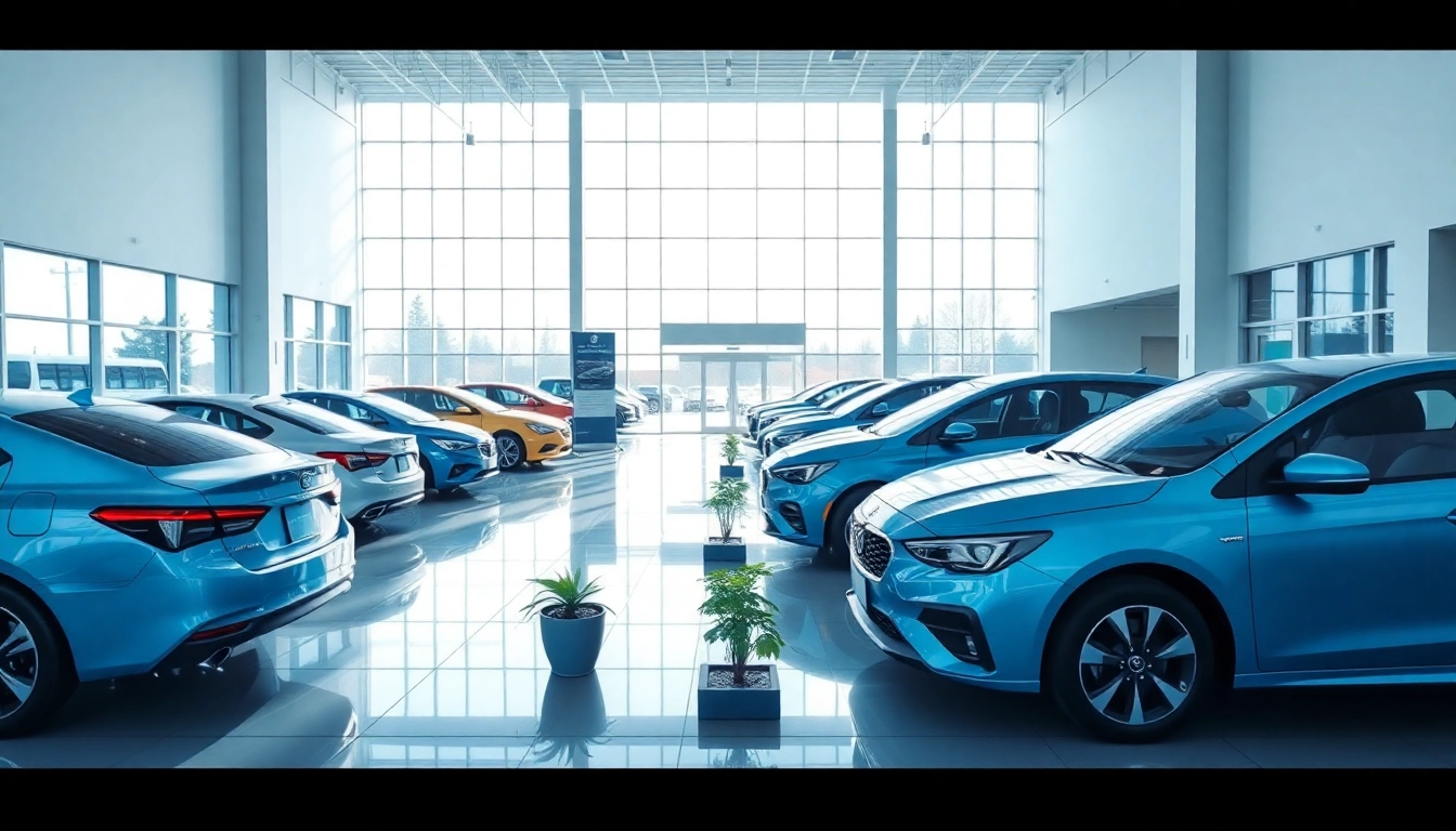 Auto kaufen in einem modernen Autohaus mit verschiedenen Fahrzeugen in der Ausstellung.