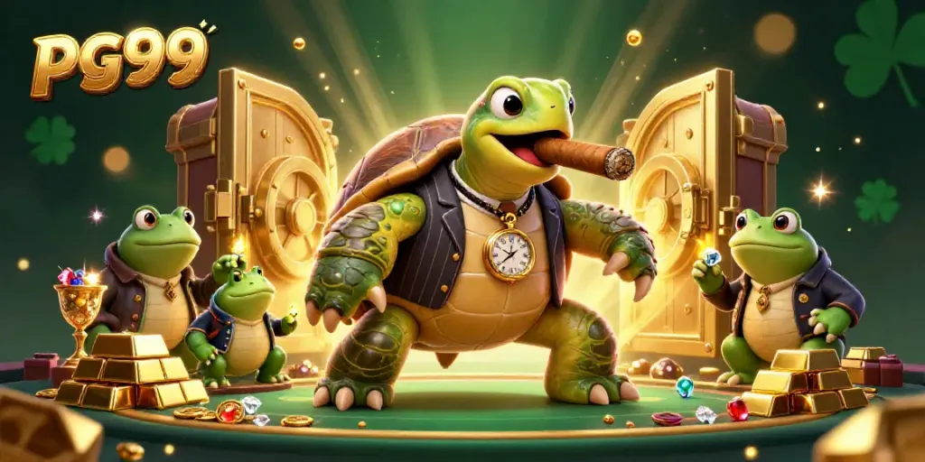 Experience the vibrant energy of pg99 with 3D cartoon characters in a thrilling casino scene filled with treasure.
