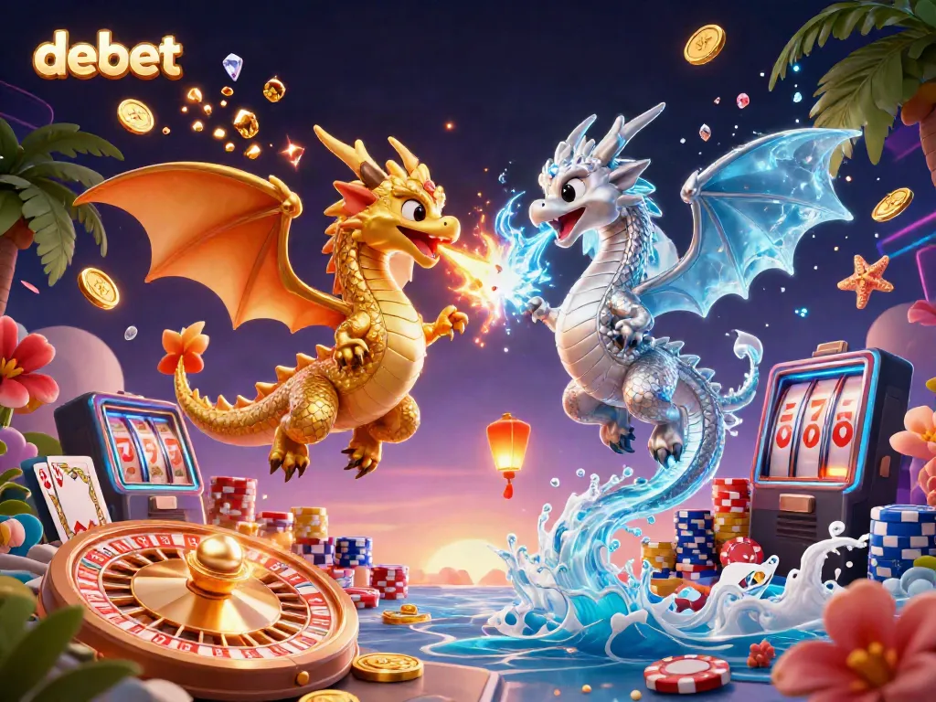 Experience thrilling gameplay with debet as twin dragons unleash fire and ice amidst casino treasures.