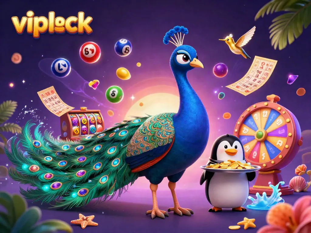 Spin the reels at vipluck with vivid colors and animated characters in a magical casino scene.