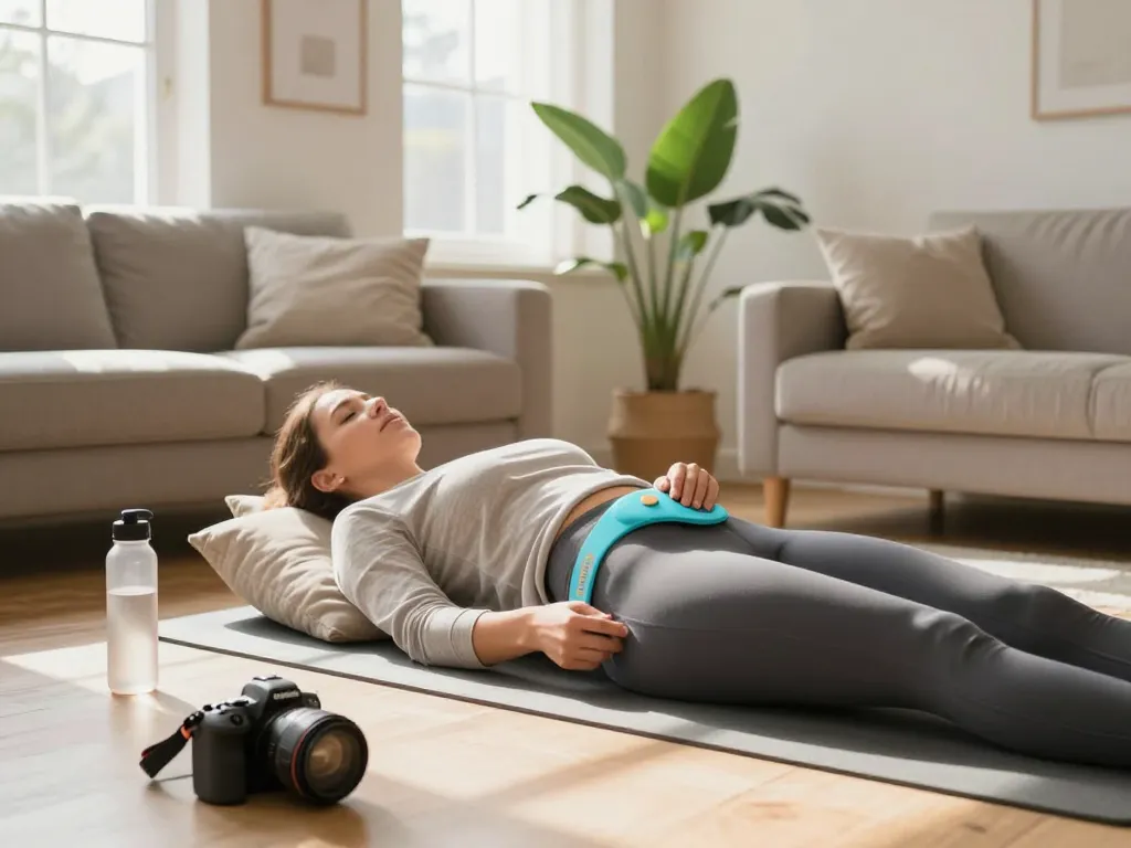 Individual using Pelvi-care.de pelvic floor muscle trainer in a calm home setting.