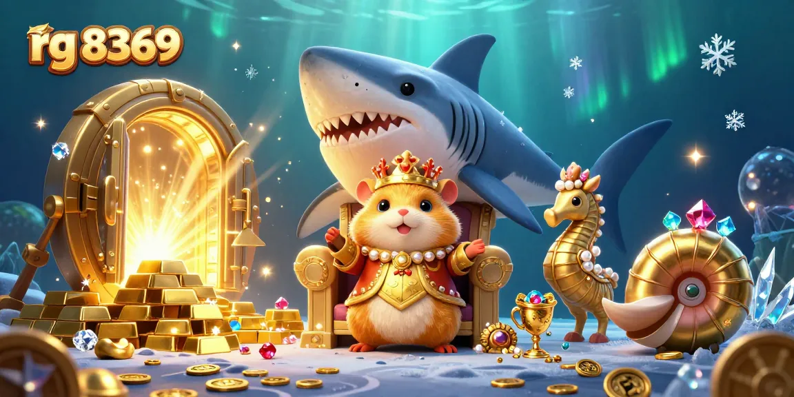 Experience the thrill of rg 8369 in this vibrant underwater casino illustration featuring a hamster king and seahorse guards.