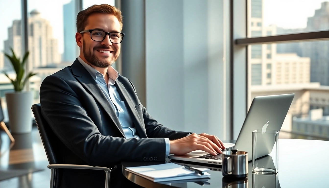 Headhunter Geschäftsführer bei professioneller Arbeit im modernen Büro.