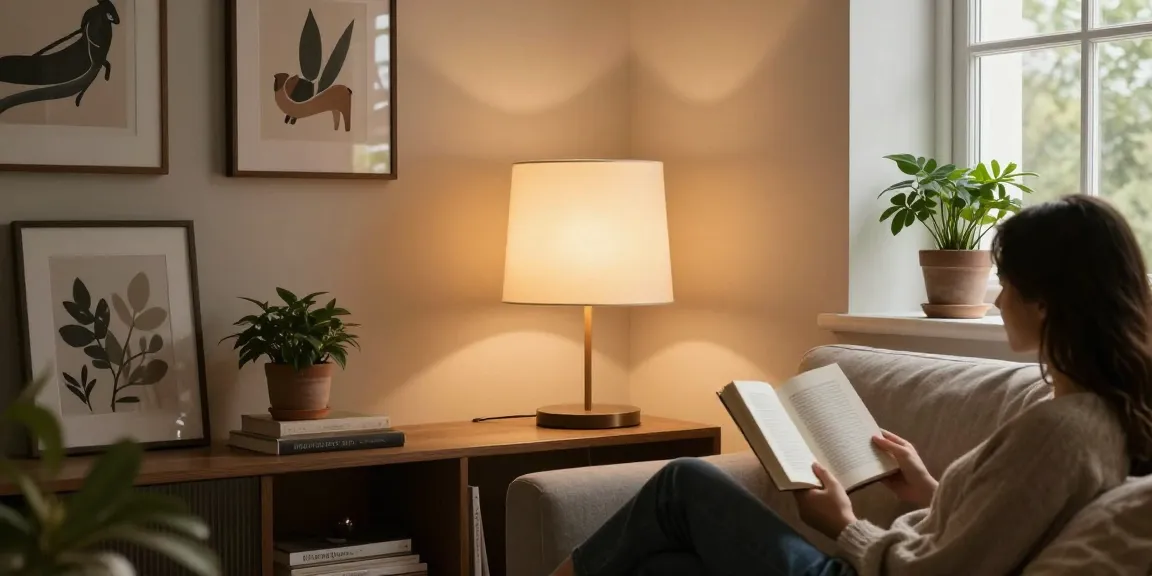 Stylische Dreibeinlampen erhellen eine gemütliche Leseecke in einem modernen Zuhause.