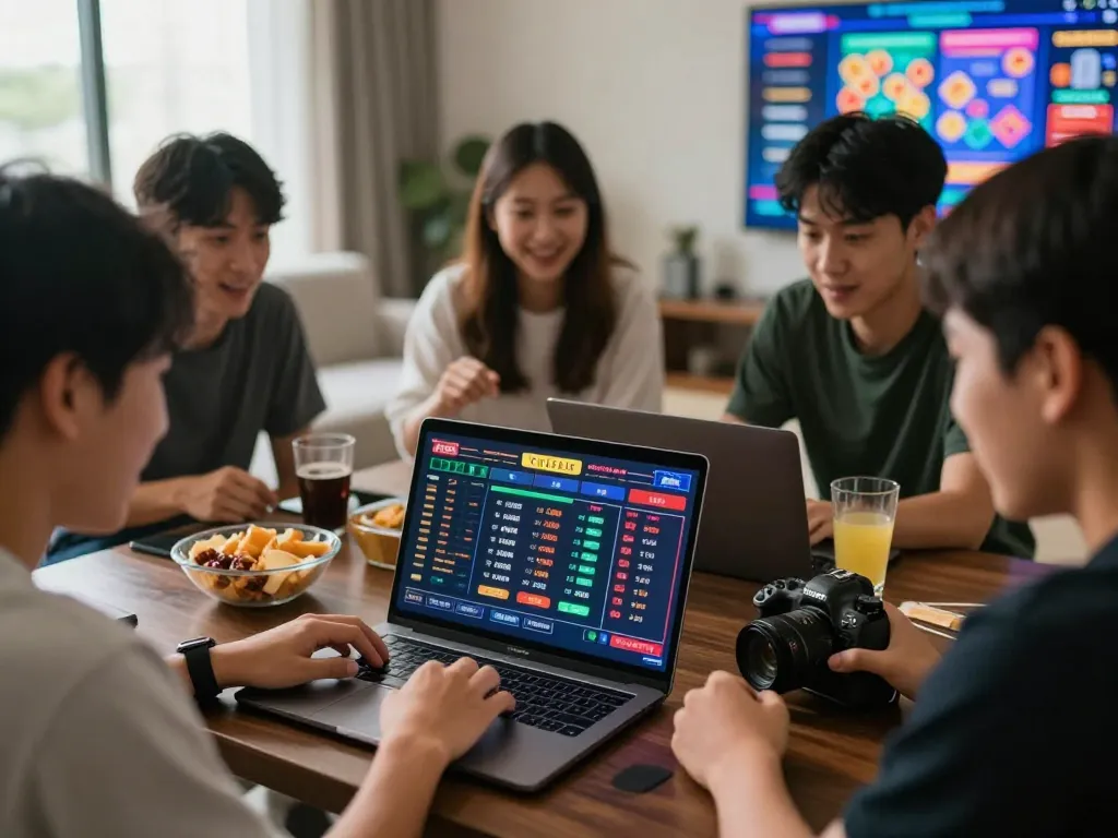 Friends enjoying an exciting VN88 online betting experience together in a lively living room.