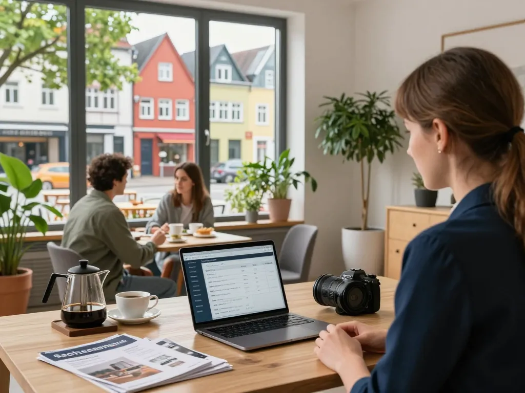 Immobilienmakler Frankfurt Sachsenhausen präsentiert Kunden eine Wohnung mit urbanem Blick.