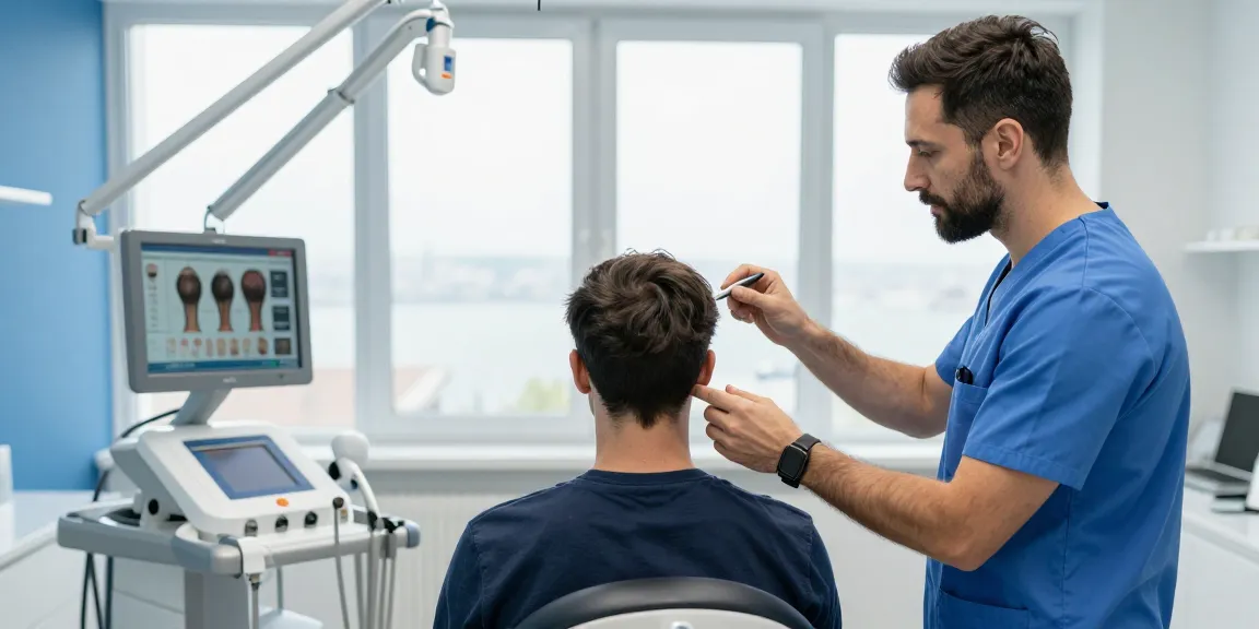 Consultation for Haartransplantation Türkei in a modern clinic, showcasing patient and surgeon interaction.