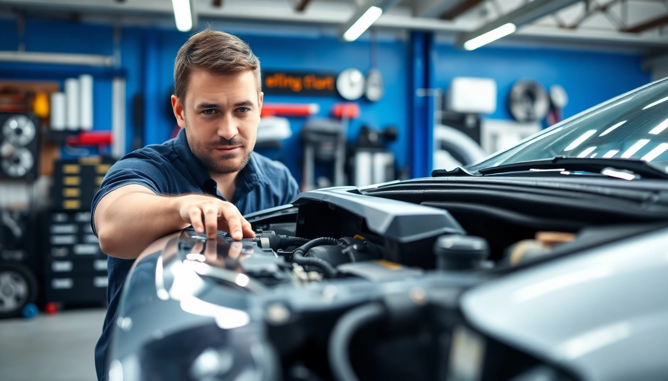 Motorschaden Ankauf: Mechanic inspects a damaged engine in a professional workshop.