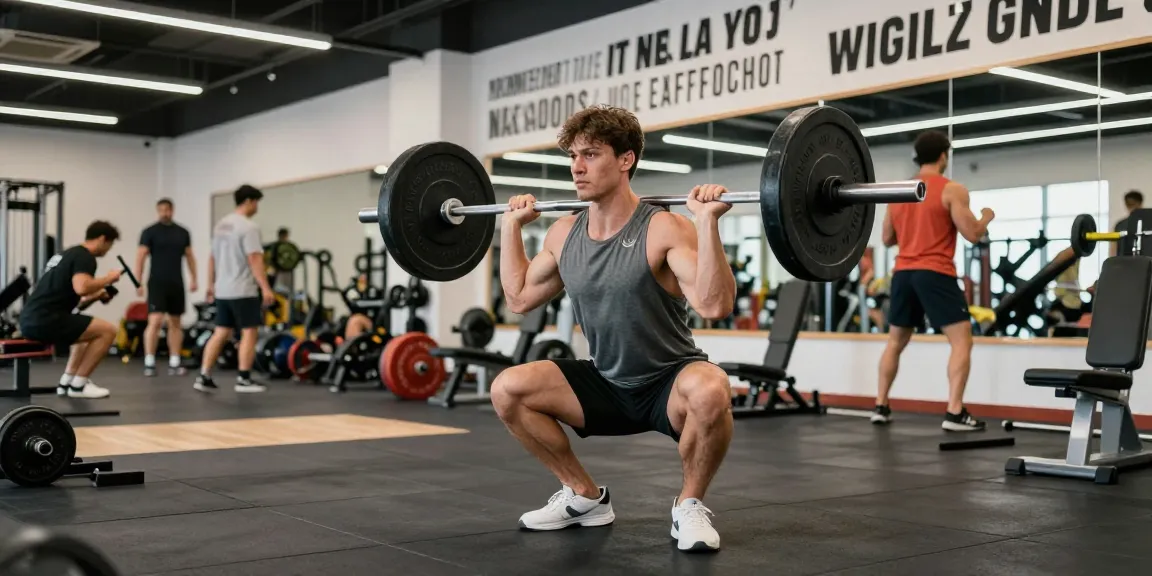Anabolika Shop: Aktiver Bodybuilder bei Kniebeugen im Fitnessstudio.