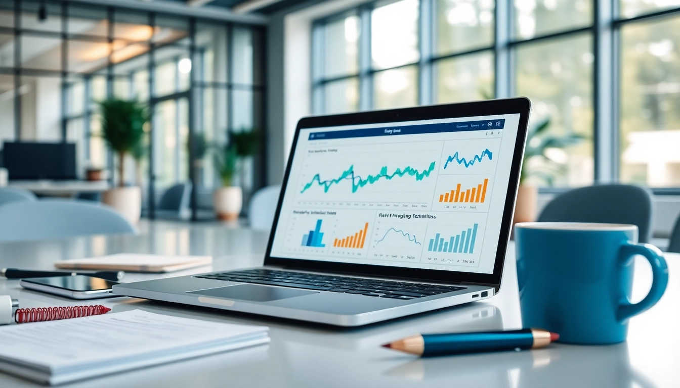 Technik News im digitalen Arbeitsbereich mit modernem Laptop und Gadgets umgeben.